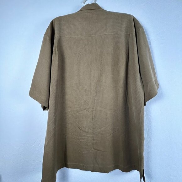 Tommy Bahama Mens Wooden Button Up Silk Camp Shirt Large Brown Short Sleeve - Picture 2 of 7